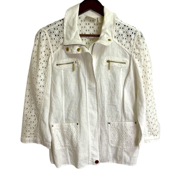 Chico's Jackets & Blazers - Chico's Linen Eyelet Jacket Women Size Small White Pockets